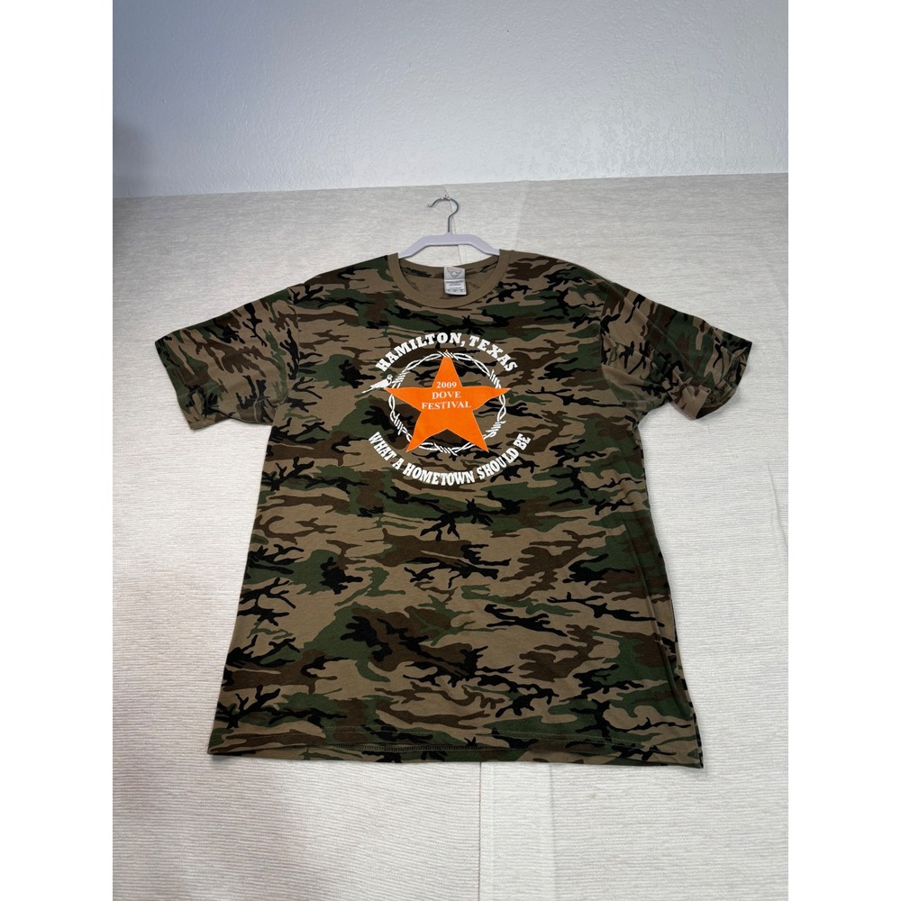 AAA Alstyle Hamilton Texas 2009 Dove Festival Camo Graphic T-Shirt Mens Large
